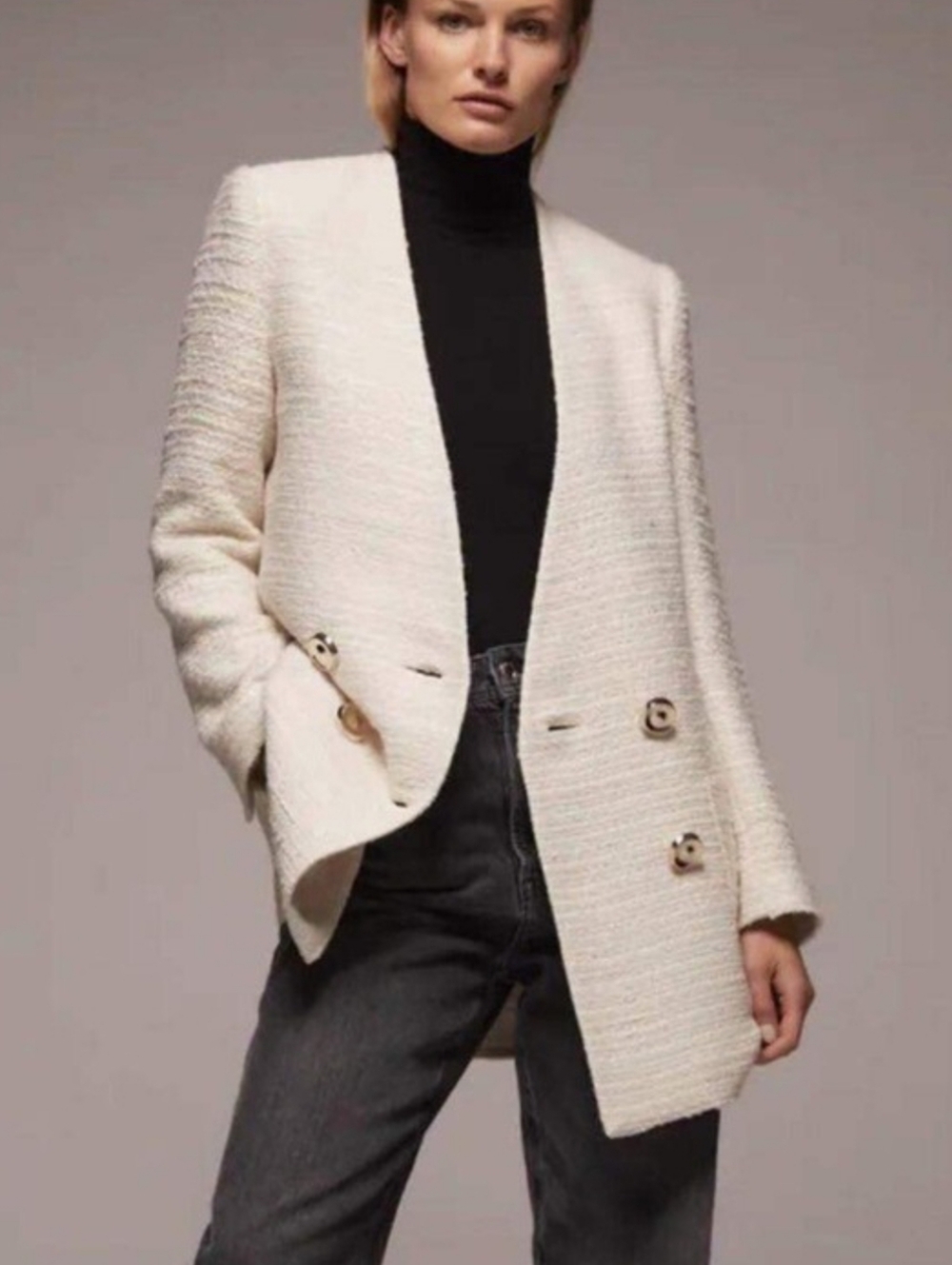 Zara Textured Tweed Double Breasted Blazer  size XS - Picture 8 of 11